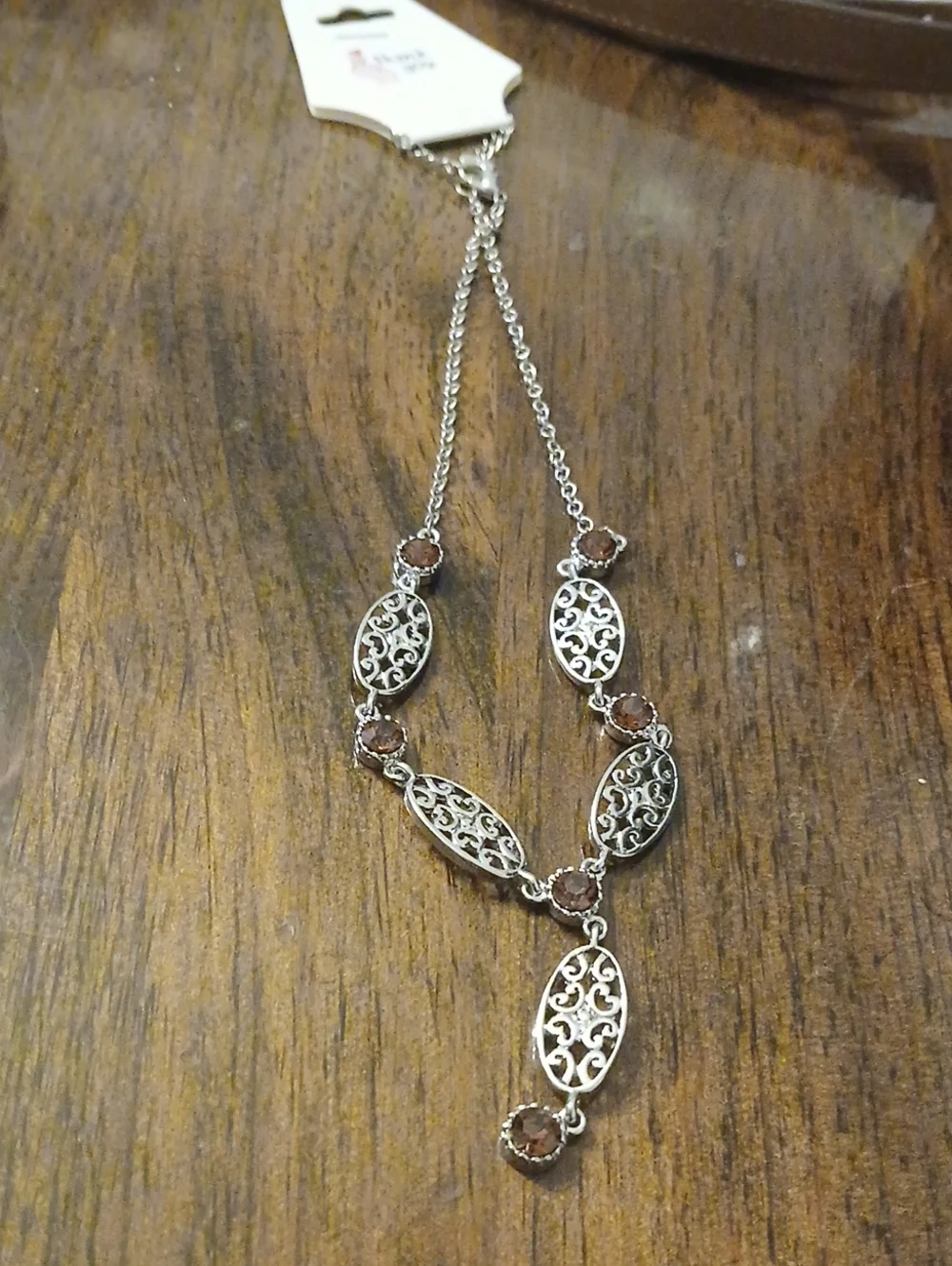 Cookie Lee Silver Filigree Drop Necklace with Gemstones - Women Jewelry New